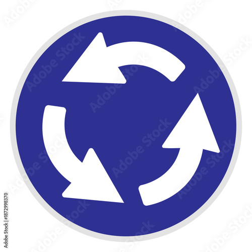 Roundabout traffic sign icon, circular arrow symbol indicating junction navigation and road direction control