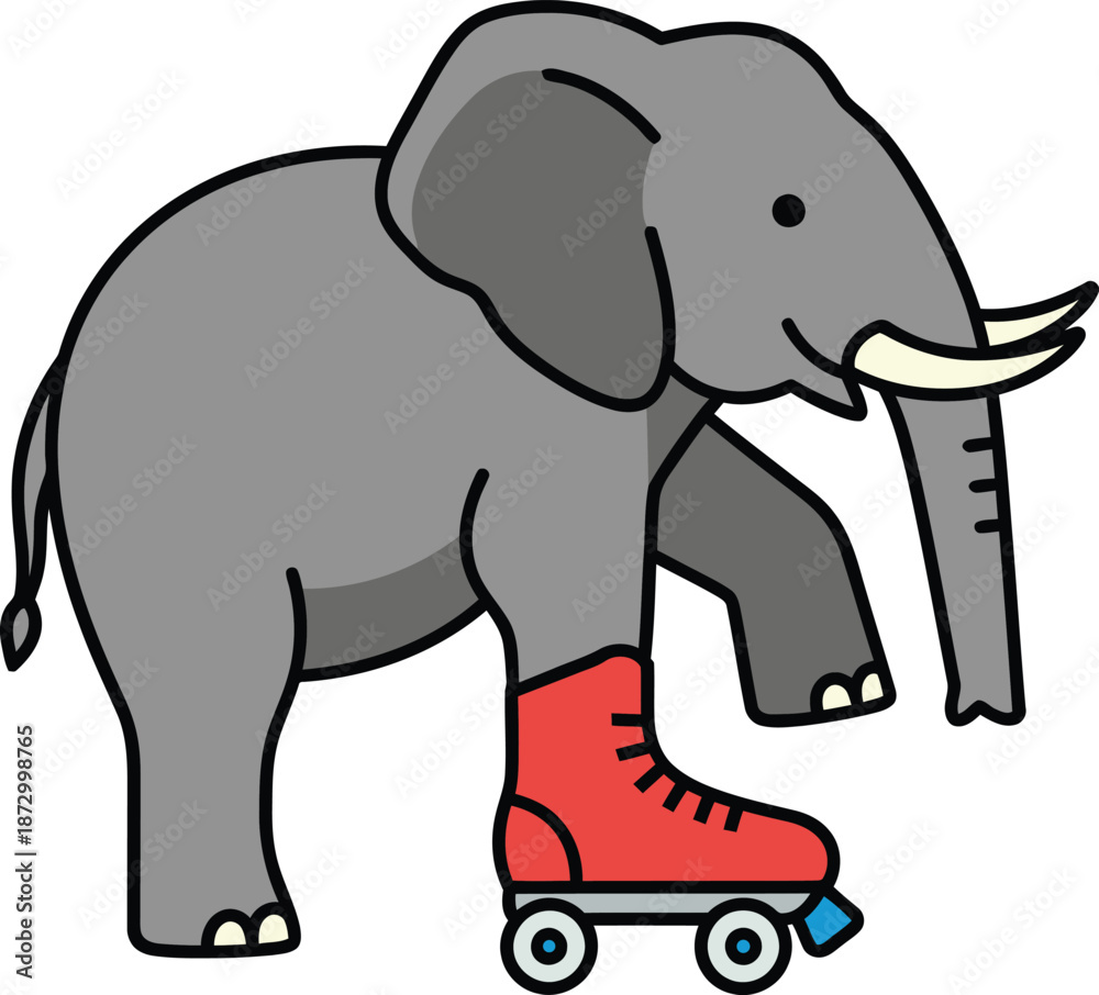 Obraz premium Elephant Roller Skating Sticker - Cute Animal Character Vector for Kids Graphic Design