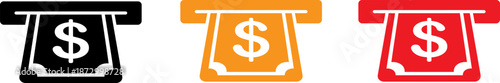 Colorful cash out from atm booth in black, orange, and red for finance and business concepts