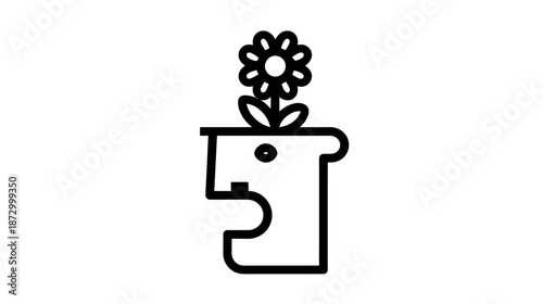 Conceptual Line Art: Human Head Profile with Flower Symbolizing Growth, Creativity, Fresh Ideas, Positive Thinking, and Nature