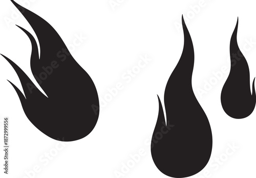 Black flame icons in different sizes and shapes vector