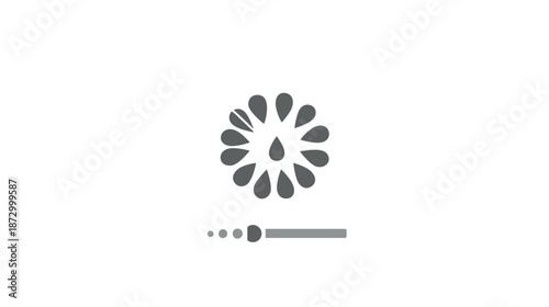 Minimalist grey loading spinner icon with progress bar. Abstract digital user interface element for buffering, processing, or waiting.