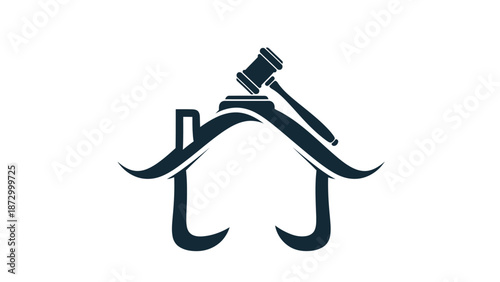 Auction House Logo: A symbol of real estate and auctioning, an elegant logo illustrates a house with a gavel positioned on top. It signifies property sales and the process of bidding. 