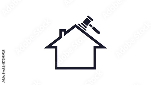 Auction of a Home: A simple yet impactful emblem of an auction, depicting a house beneath a gavel, symbolizing property sales.