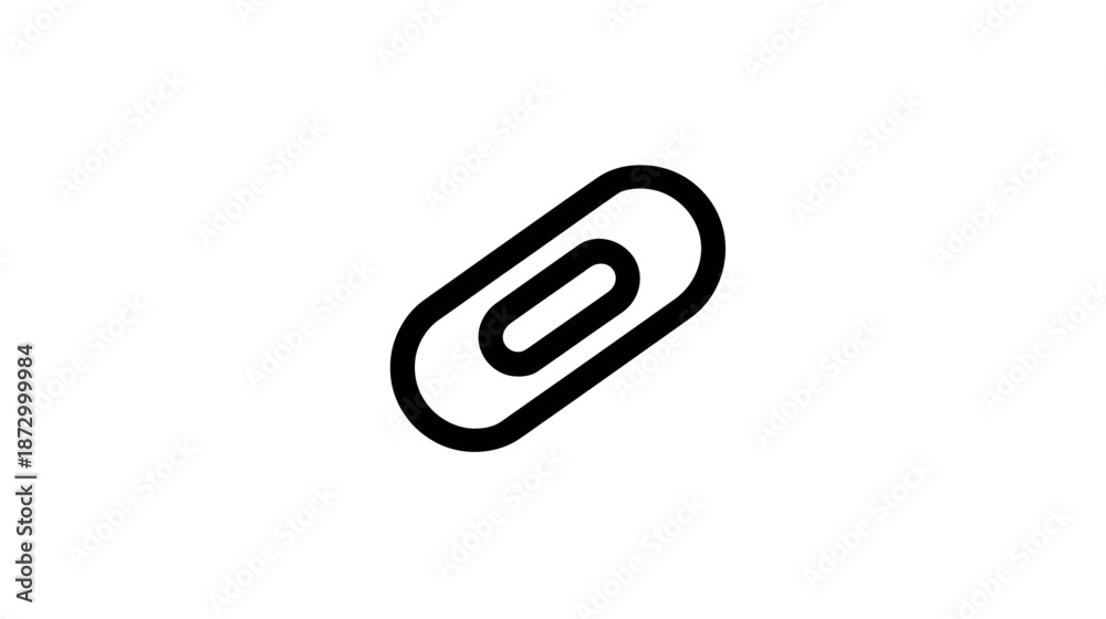 Obraz premium Simple black outline paperclip icon for attachment symbol, link sign, office supplies, document management, and web UI element