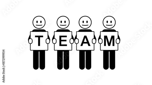 Unity in Synergy: A stylized representation of a team stands together, each member holding a letter that spells out the word TEAM, emphasizing the power of collective effort and shared purpose. 