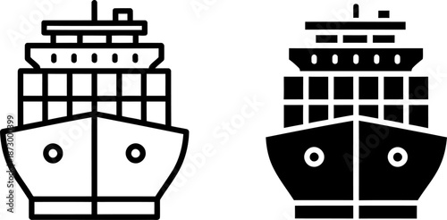 Black and white cruise ship icons for travel and tourism industry