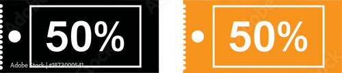 Discount offer labels with 50 percent off in black and orange