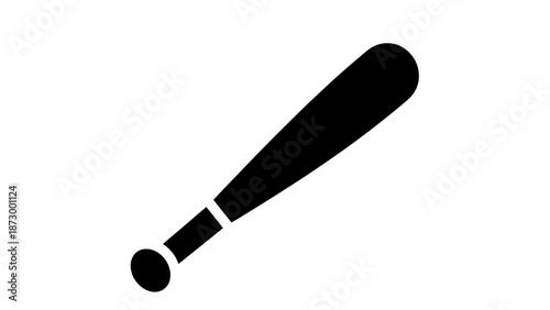 Black baseball bat silhouette icon representing sports and game on isolated white background