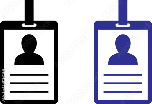 Two modern employee ID badges in black and blue