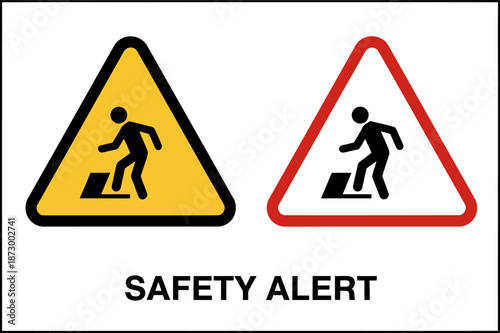 Warning signs for hazardous slippery surfaces and safety alerts