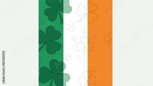 Vertical Stripes of Green Shamrocks and Orange with White Background Representing Irish Heritage and Culture