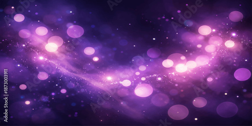 Abstract blue bokeh background with sparkling light and purple stars in the night sky