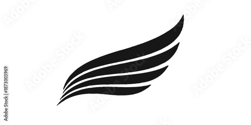 Black and white vector illustration of a bird feather icon or symbol silhouette design element