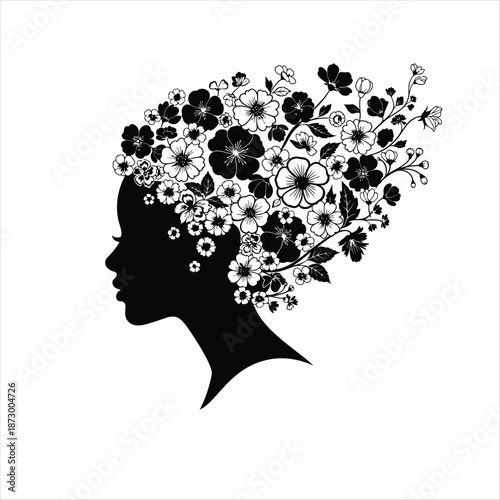 Woman With Flower Hair Feminine Beauty Silhouette