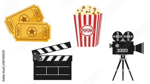 Movie Time Entertainment Set with Tickets, Popcorn, Clapperboard, and Camera