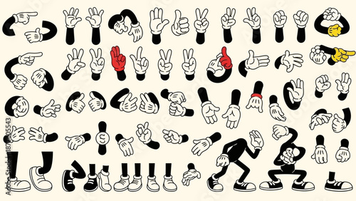 Retro Cartoon Limbs and Hands Vector Pack for Animation and Design