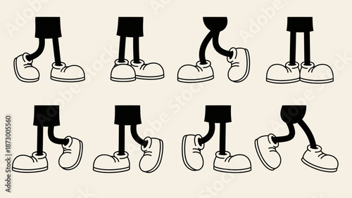 Vintage Cartoon Legs and Shoes Animation Sequence Vector Set