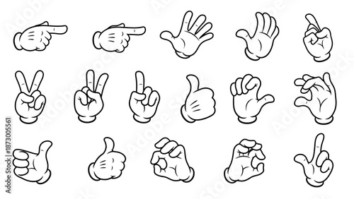 Collection of Cartoon Hand Gestures and Poses, Vector Illustration Set