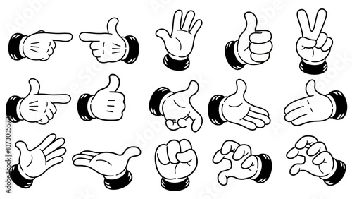 Collection of Cartoon Hands Gestures and Poses Vector Illustration Set