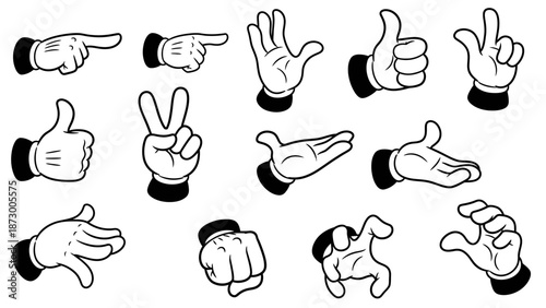 Collection of Cartoon Hands Gestures and Poses, Vector Illustration