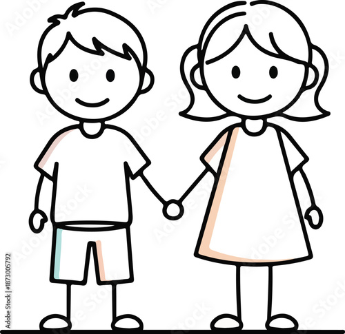 Simple Stick Figure Boy and Girl Holding Hands.