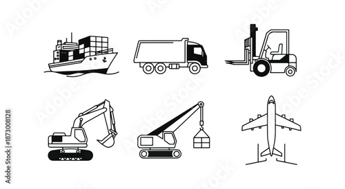 Transportation vehicles illustrations vector set logistics and delivery
