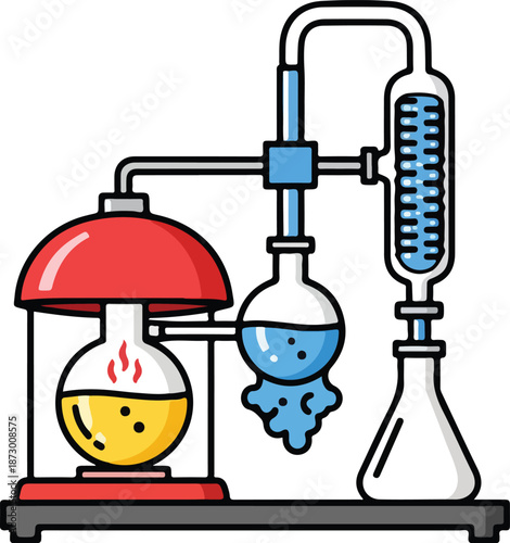 Chemical Distillation Apparatus Setup for Scientific Experimentation.