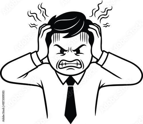 Frustrated businessman experiencing intense stress and headache.