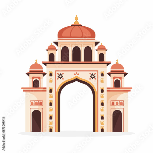 Vibrant illustration of a majestic Indian archway, showcasing classic architectural elements and cultural heritage. Ideal for travel, history, or design projects.