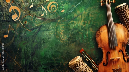 Celtic Irish Folk Music Background Featuring Fiddle Flute Harp Motifs