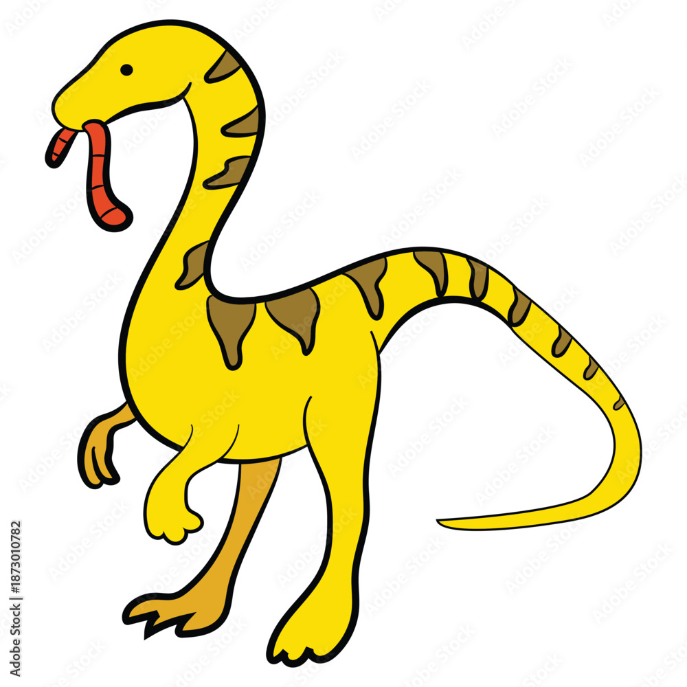 Fototapeta premium Coelophysis eating a worm on a white background