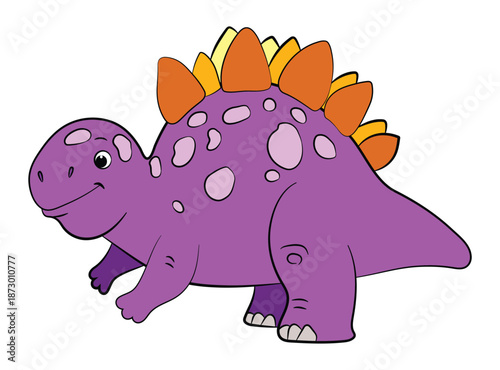 Fat cartoon stegosaurus on a white background
