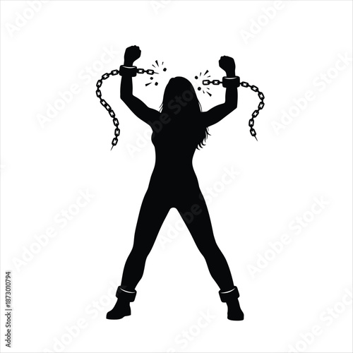 Woman Breaking Chain Freedom Power Silhouette