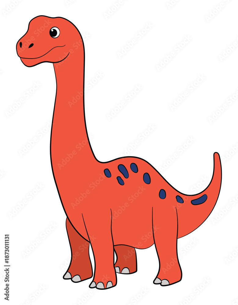 Fototapeta premium Happy red dinosaur brontosaurus on a white background