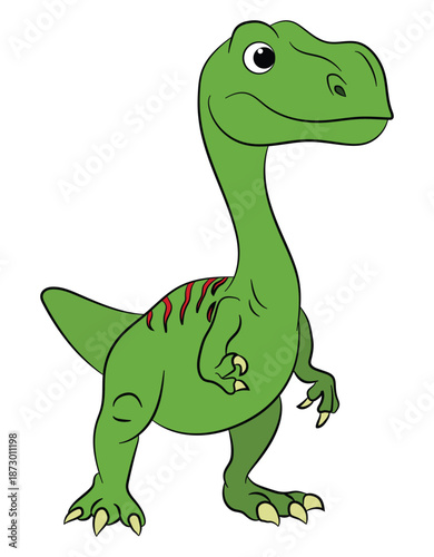 Cartoon green baby allosaurus dinosaur on a white background