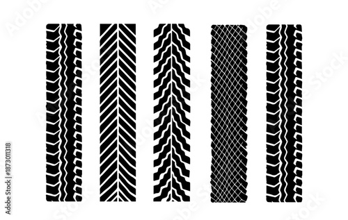 Tire Track Doodle Patterns Set - Car, Truck and Off-Road Wheel Tread Marks