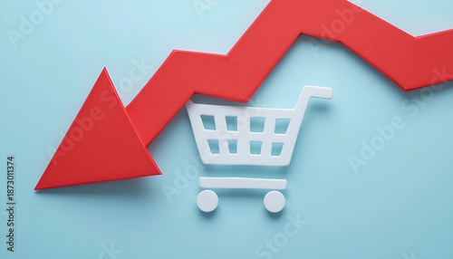 Rising inflation and consumer price index increase concept with red upward arrow and shopping cart for retail business news article