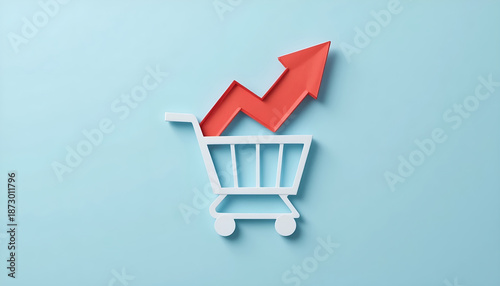 Rising inflation and consumer price index increase concept with red upward arrow and shopping cart for retail business news article