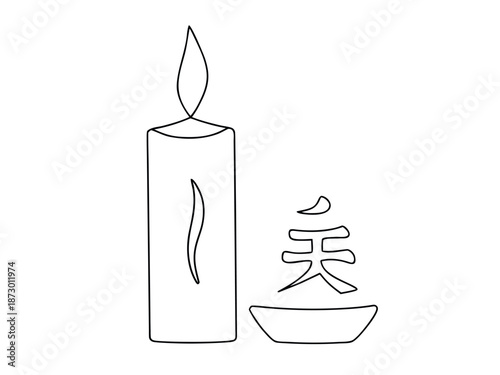 Burning fire candle continuous one line art vector drawing vector isolated on white 