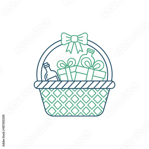 Gift Basket with Bottles and Presents, Festive Celebration Icon
