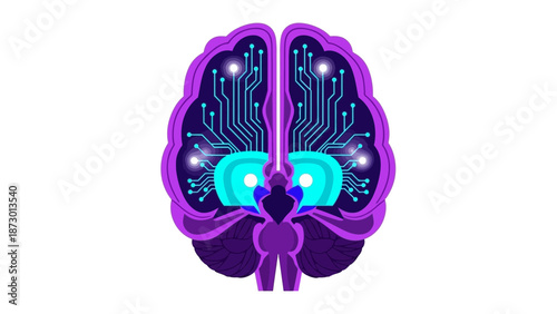 Digital Brain Circuitry with Glowing Connections.
