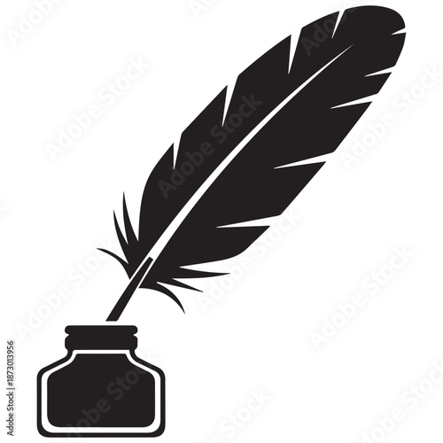 Quill pen in inkwell symbolizing creativity and writing