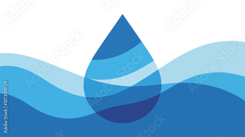 Blue water droplet with wavy lines