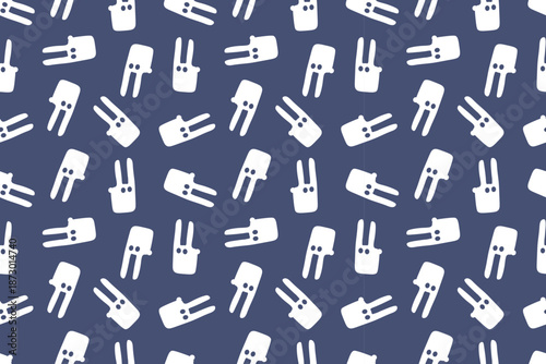 Beautiful seamless pattern with white rabbit on dark blue background. Religious holiday of Easter, winter season, wildlife animal. Flat vector design. For textiles, packaging, backgrounds or websites.