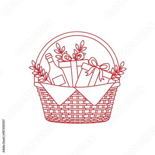 Gift Basket with Wine and Presents, Festive Surprise, Celebration Box