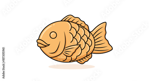 Traditional japanese fish shaped cake known as taiyaki with a golden brown crust and sweet filling shown from a side view on a white background.