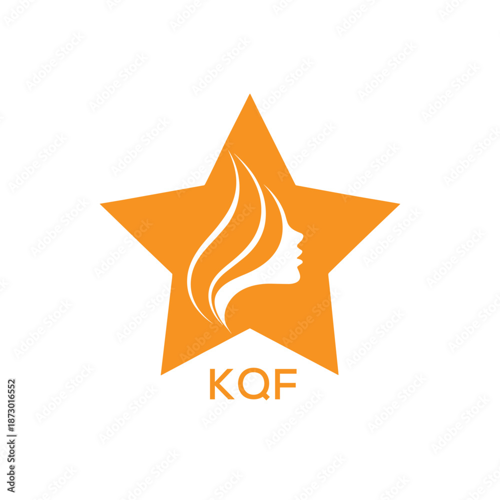 Obraz premium KQF Star Beauty Logo with Elegant Woman Silhouette. KQF Feminine Salon, Spa & Cosmetic. KQF Branding Icon. 