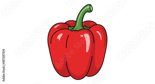 Fresh red bell pepper illustration with a green stem and shiny skin isolated on a white background for food themes.