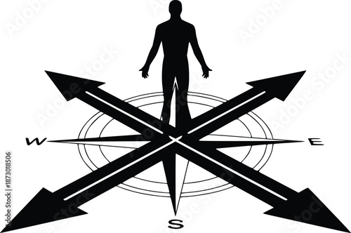 Person standing on a compass